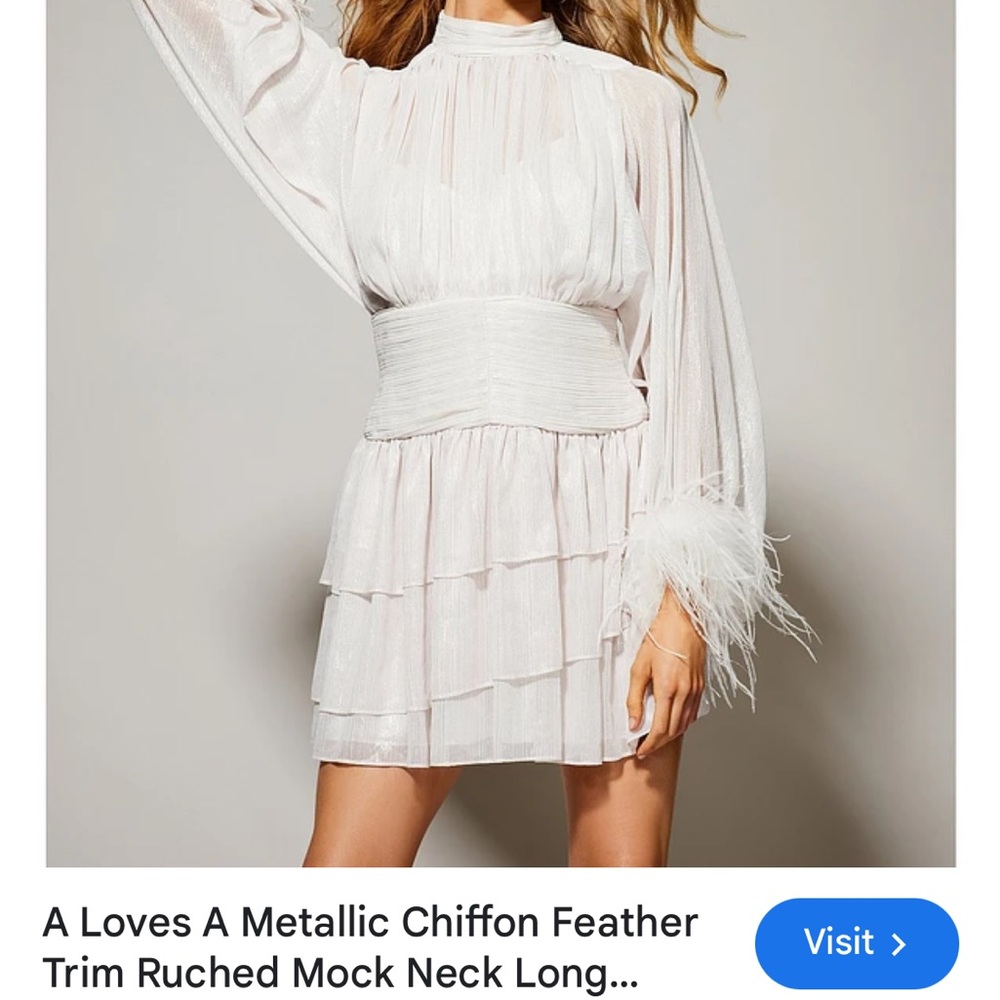Elegant White Chiffon Feather Trim Dress